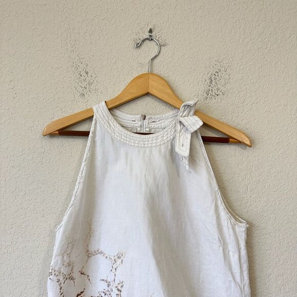 MARC CAIN Top White Animal Print Sleeveless Fringed Cotton Blend - Picture 5 of 12